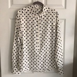 J. Crew popover top sz 10 cream w/navy polka dots
